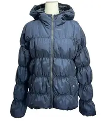 Navy Blue Hooded Puffer Jacket Bethany Mota YouTube Vlogger Favorite Large