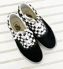 Vans  Era Primary Check Black White Suede Canvas Sneakers