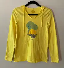 Life Is Good Yellow Long Sleeve Hooded Top Sunset Beach Casual Women's size XS