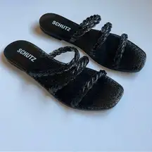Schutz Black Glitter Diana Slide Gel Sandals Size 37/38 US 8/9 NWOB