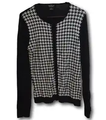 August Silk Heritage Houndstooth Black/White Button Cardigan Size: M