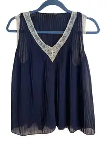 Zara navy silk sheer tank Size S‎
