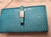 Faux crocodile turquoise wallet