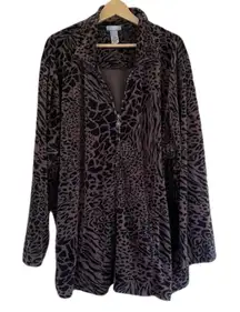 Catherines plush velour animal print zip front cozy jacket 4X plus (30W-32W)
