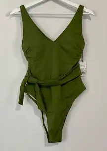 Women’s One Piece Side Tie Swimsuit Green Size Medium NWT FLAW