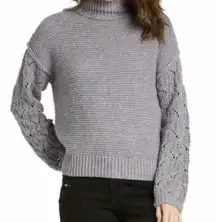 Universal thread Sweater mock turtleneck oversized gray crochet sleeve XS small