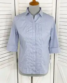 Worthington Petite Striped Faux Pleat Button Front Shirt‎ Blue White Small