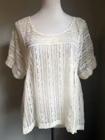 Free People Lace Cream Boho Cottage Core Whimsi Grunge Top Small Y2K Sheer Fairy