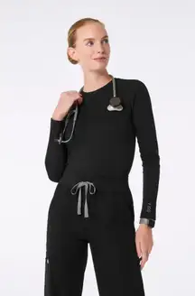 Figs Waffle Longsleeve Underscrub in Black, Size XXS