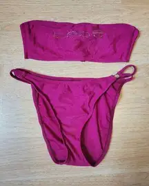 Bebe 2 PC vintage Set Medium  magenta jeweled bandau strapless bikini top bottom