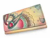 Anuschka paisley Hand Painted Bifold Genuine Leather Wallet