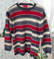 Vintage 90s Y2K Liz Claiborne Nautical Striped Red White Blue USA Sweater