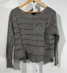 Ryu Angora Wool Blend Distressed Open Knit Sweater Gray M