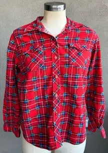 Vintage Women’s Red Plaid Flannel Shirt - Size M Retro Long Sleeve Checkered Top