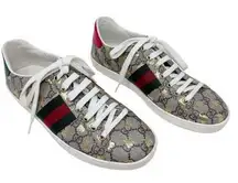 GUCCI Ace Low Top Sneaker in Beige GG Monogram Logo Bee Canvas Size EU 38.5