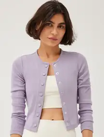 Outdoor Voices Cozy Rib Cropped‎ Cardigan Earl Grey Lavender New XS