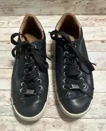 UGG Leather Sneakers Women's Size 8 Black Silver Comfy Lace Up Casual