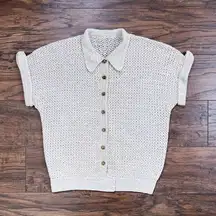 vintage • 50s cropped sweater cardigan cream gold sparkly metallic short sleeve