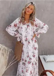 VICI x FATE Exclusive Countryside Floral Tiered Maxi Dress with Slip‎ Size L NWT