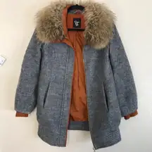 Vero Moda gray coat fur orange wool blend