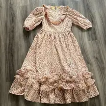 CeliaB Abaca Boho Cottage Core Midi Dress Medium Floral Puffed Sleeves Women’s