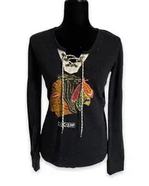 CCM Womens Top Sz M Official Vintage Apparel Chicago Blackhawks Lace Up Pullover