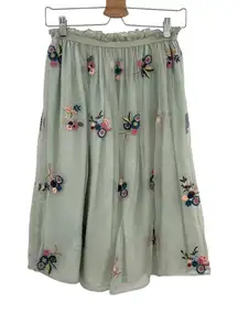 Anthropologie Let Me Be Love Skirt Tulle Embroidered Floral Green Size Medium