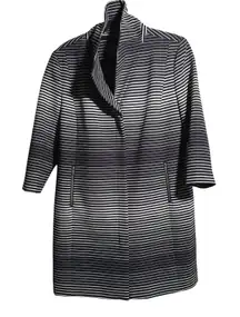 Classiques Entier Womens Navy Blue Striped Coat Zip Statement Art to Wear L