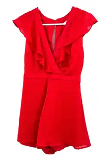 NWT Wayf size small red v‎ neck romper ruffle front and rear zip up rear