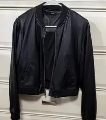 Express Black Leather Bomber Jacket