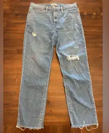 Madewell The Perfect Vintage Jean 31 Blue Straight Leg Distressed Raw Hem Jeans