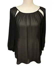 NWT Ro & De Black Sheer Blouse with Cutouts  Long Sleeve Size Small