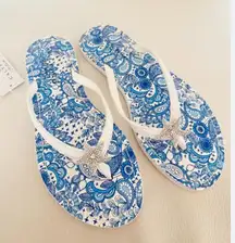 Calypso nwt St. Barth Blue and White Patterned Sandals with rhinestone starfish