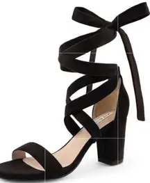 Chunky High Heel Sandals‎ Womens 7.5 Black Ankle Tie Block Heel