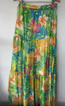 Flying‎ Tomato Pink and Green Tiered Maxi Skirt Resort Wear NWT size L