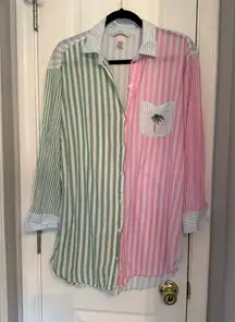 Victoria’s Secret Striped Green and Pink Button-Up Shirt size small beach cover