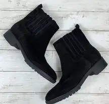 Via Spiga Black Suede Leather Ankle Chunky Boots Moto Biker Classic All Black 10