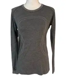 Lululemon 8 Long Sleeved Swiftly Tech Top Heathered Slate Stripe Leaf HTF Rare