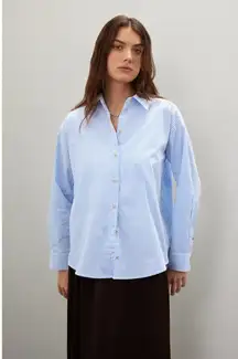 DONNI Blue White 100% Cotton Striped Oversized Collared Button Front Shirt XS