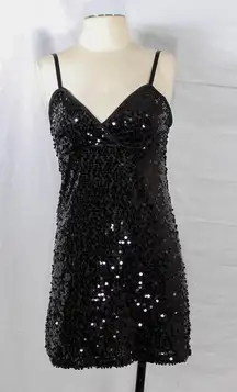 Forever 21 Vintage Late 1990s Y2K Early 2000s Classic Black Sequin Cocktail Party Mini Dres