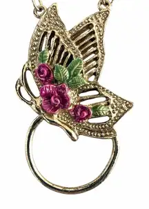 1928 Jewelry Floral Butterfly Pendant Necklace with Ring Holder Loop
