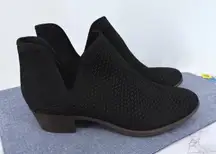Lucky Brand Baley Black Suede Perforated V Cut Ankle Boots 12M Chop Out Boho