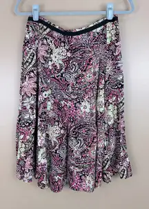 Christopher & Banks Black and Pink Floral Panel MIDI Skirt 8P Whimsigoth