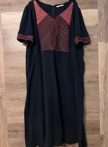 Wayward Fancies Eshakti size 6X 36 w plus long dress embroidered comfy navy blue