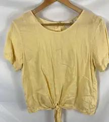 Rachel Zoe  Linen Tie Bottom Short Sleeve top yellow size small