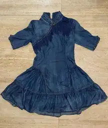 Women's Flared Turtleneck Dress Blue‎ Cotton