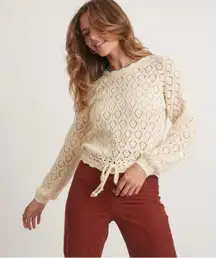 Marine Layer Retro 70s Bohemian Dainty Manzanita Crochet Sweater Cream Medium