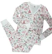 Gray Elephant Women’s Size XS White Santa Claus Print Henley Jogger Pajamas