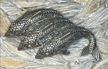 Vintage Silver Tone Triple Fish Textured Brooch
