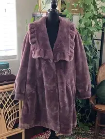 Tissavel France Purple Silvery Faux Fur Ruffle Collar Swing Coat